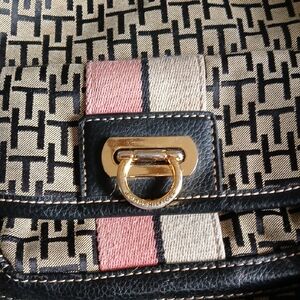 Tommy Hilfiger Black and Pink Crossbody Bag with Gold Hardware